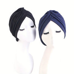 2pcs Knot Crinkle Turban Cap & Headwrap Elastic Lightweight Bonnet Chemo Cap