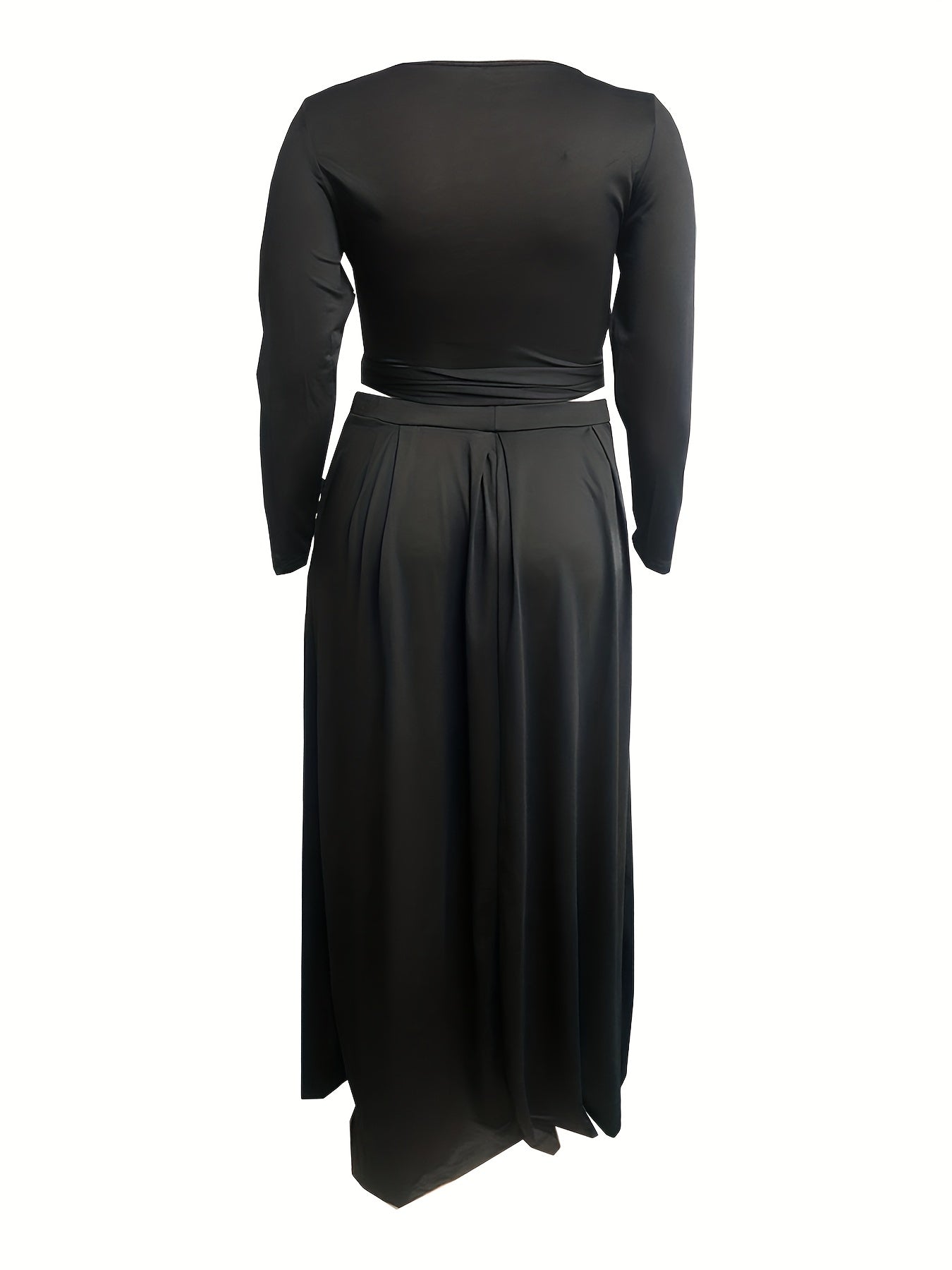 Solid Long Sleeve Crop Top & Maxi Skirt Set