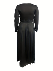 Solid Long Sleeve Crop Top & Maxi Skirt Set