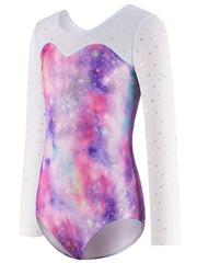 Girls Sequin Long Sleeve Starry Sky Leotard for Ballet Dance