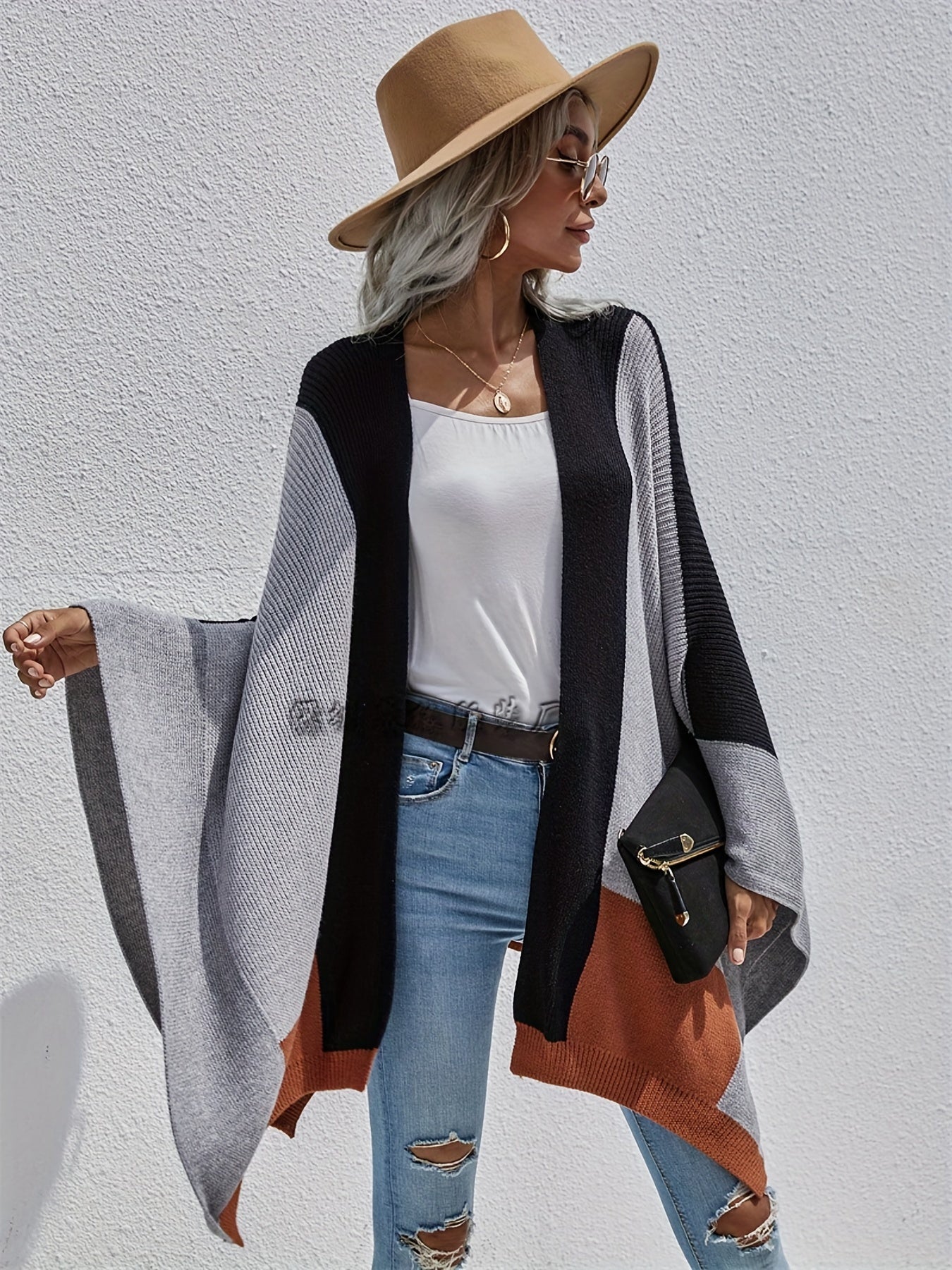 Colorblock Bat Sleeve Cardigan