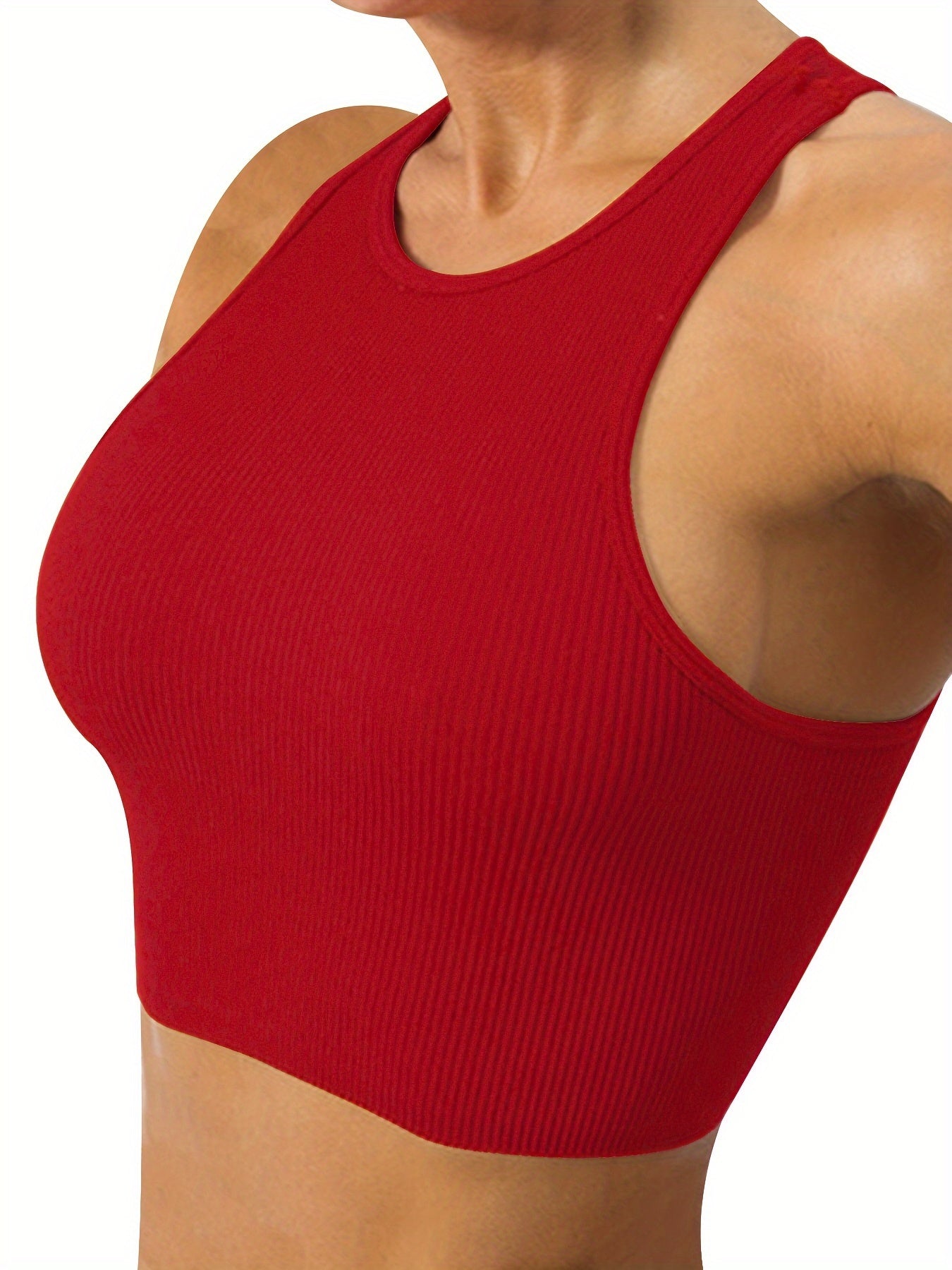 Ribbed Knitting Tank Top Seamless Sleeveless Stretchy Yoga Crop Top