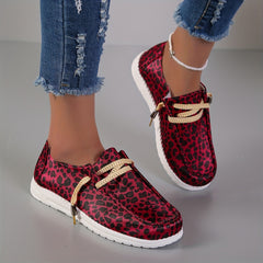 Leopard Print Flat Lace-Up Canvas Shoes for Women
