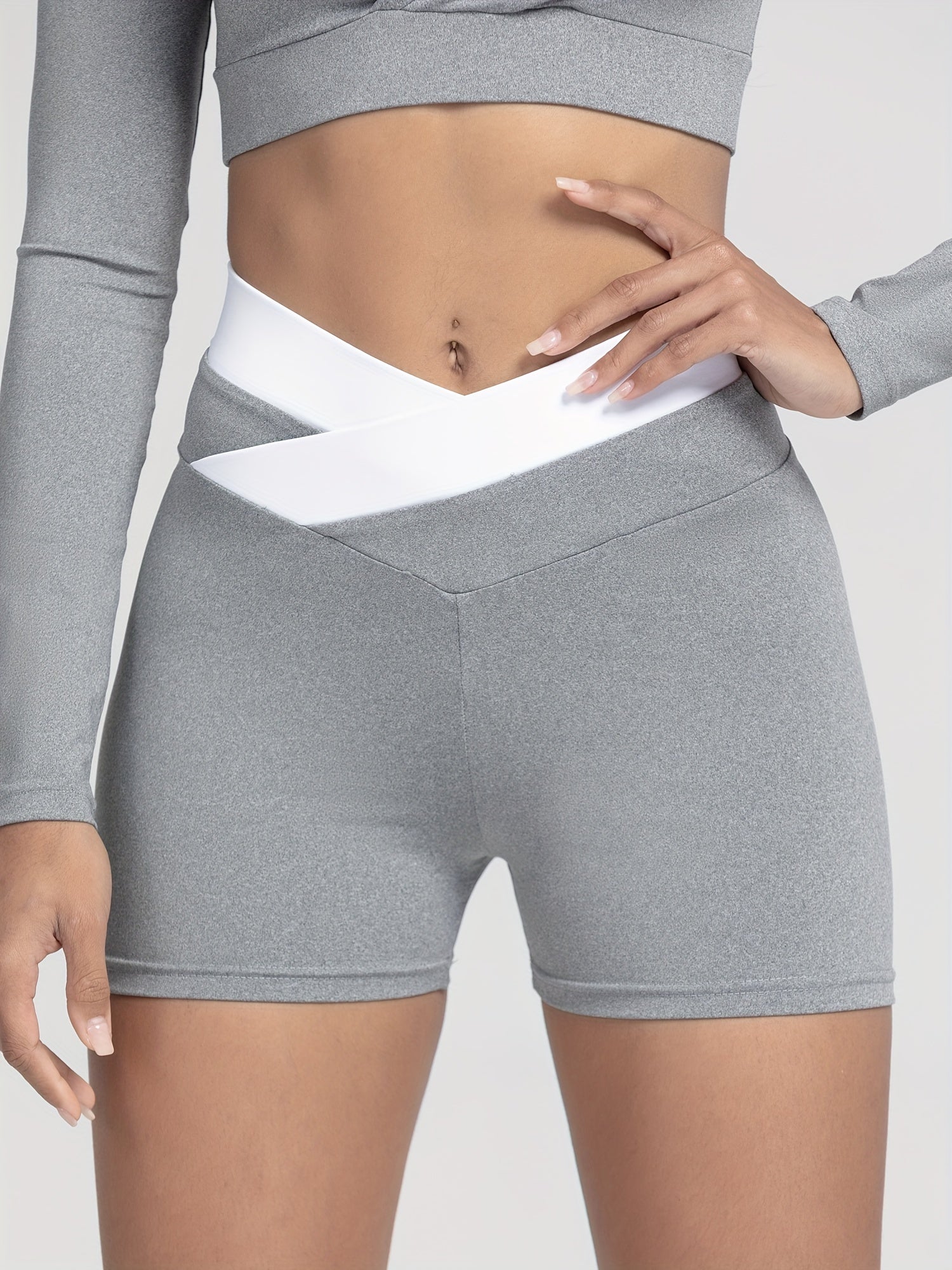 Women's Contrast Cross Waist Sports Shorts - Comfortable Activewear