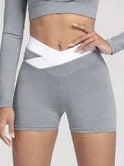 Women's Contrast Cross Waist Sports Shorts - Comfortable Activewear