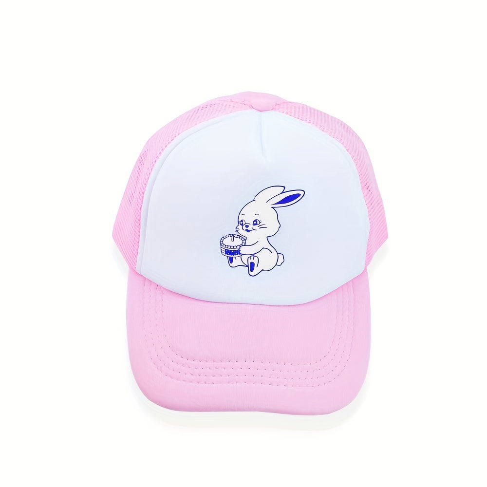 Y2K Rabbit Print Mesh Baseball Hat Sunshade Trucker Hat Pink Dad Hats for Women