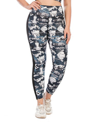 Colorblock Spaceship Print Yoga Sports Leggings Plus Size
