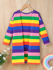 Girls' Rainbow Stripe Long Cardigan For Kids