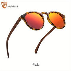 Men's Walnut Round Frame Polarized Sunglasses with UV Protection