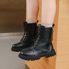 Girls Leather Boots Lace-Up Side Zip