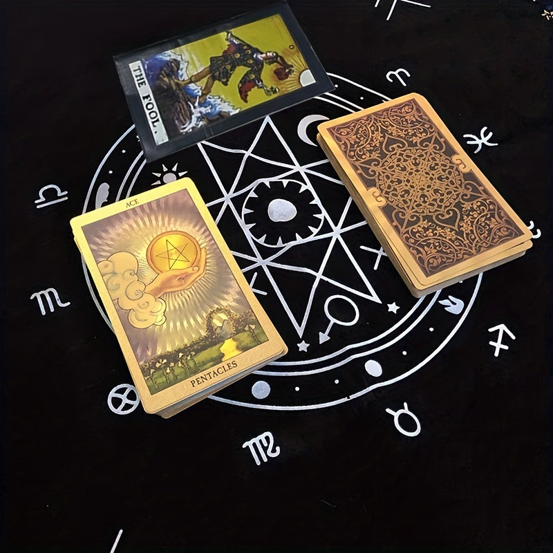 Golden Foil Tarot Deck 78 Waterproof Cards with Instruction Booklet