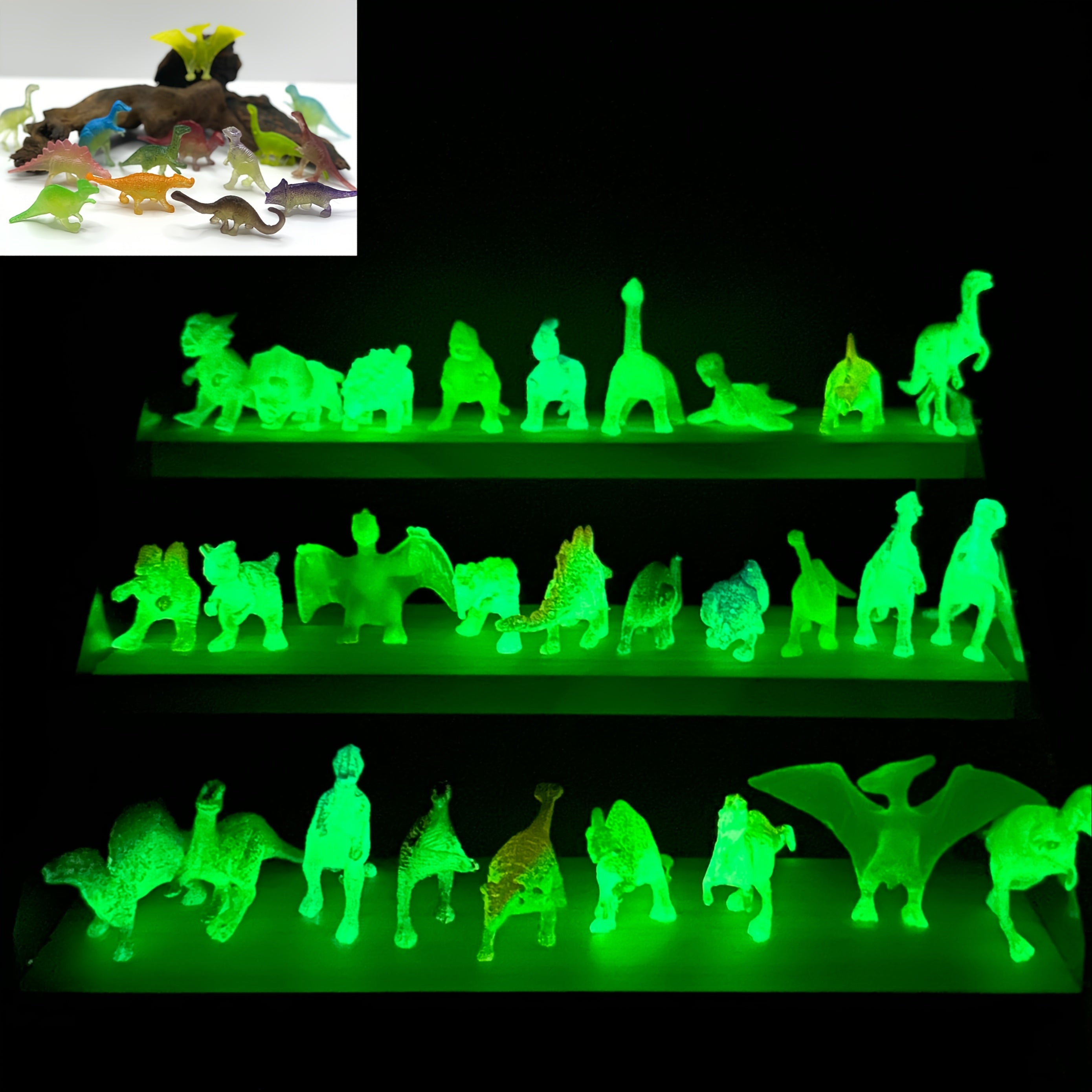 20pcs Glow in the Dark Mini Dinosaur Figures - Random Colors Collectible