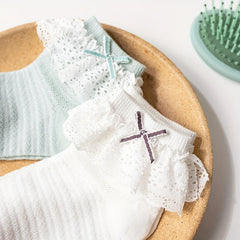 6 Pairs Girls Lace Brim Crew Socks for Summer Kids