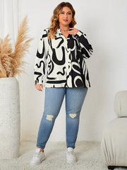 Colorblock Graffiti Print Long Sleeve Loose Fit Shirt