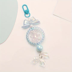 Cute Bear Keychain with Bow Knot and Beaded Shell Pendant for Girls