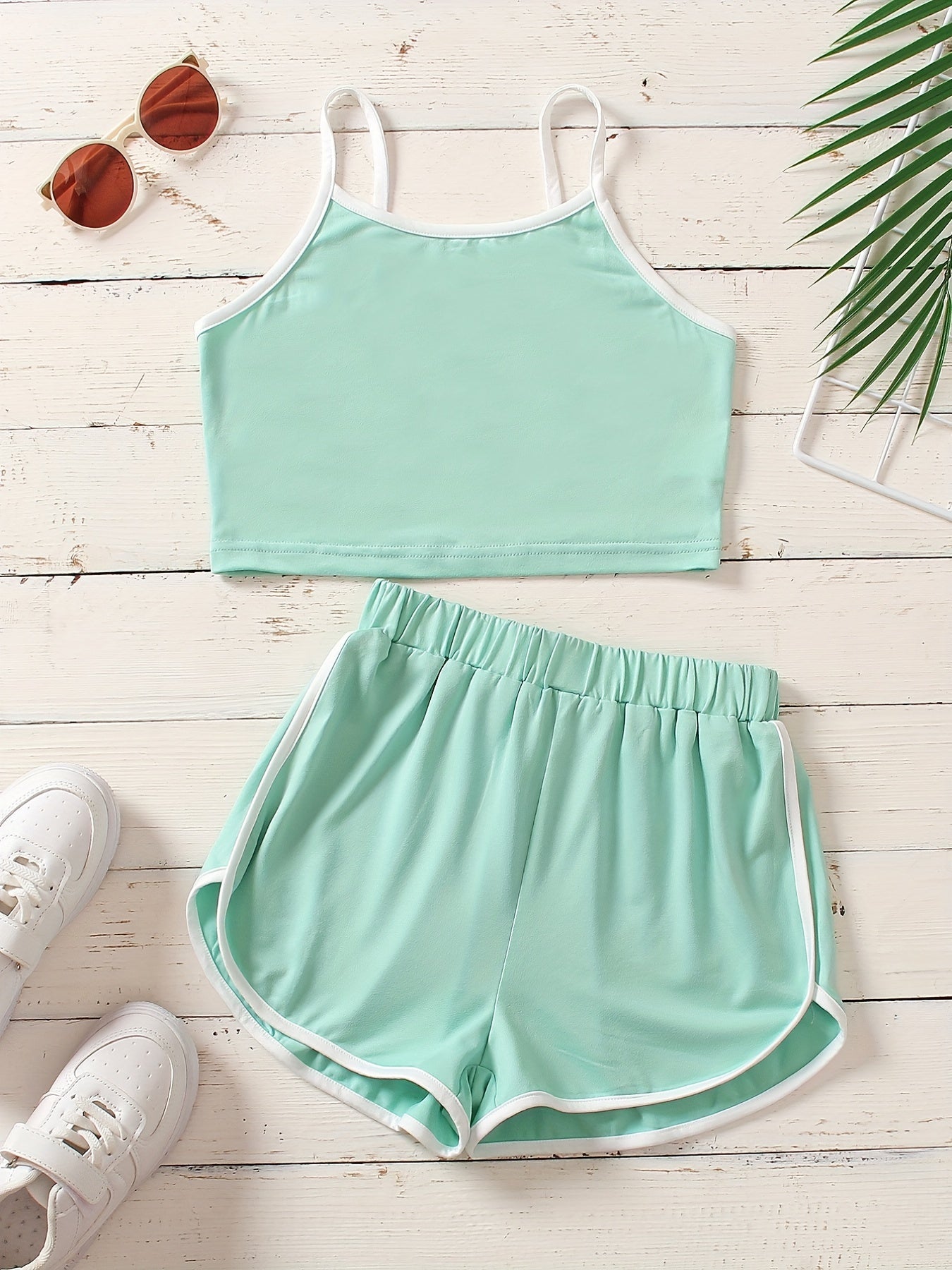 Girl's 2 Piece Casual Sports Suit Top & Shorts Set for Summer