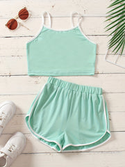Girl's 2 Piece Casual Sports Suit Top & Shorts Set for Summer