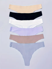 6pcs Seamless Solid Thongs Soft & Comfy Stretchy Intimates Panties