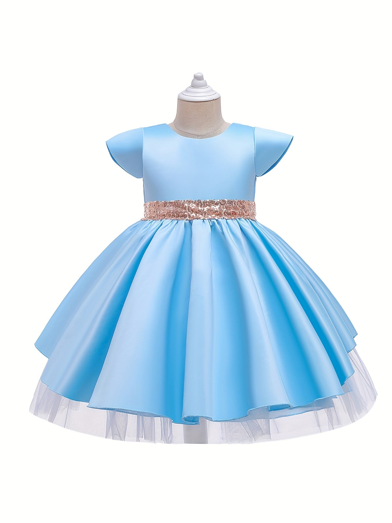 Toddler Girls Back Sequins Bow Heart Cut Out Princess Dress