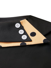 Retro Dress Colorblock Polka Dot Print Long Sleeve Round Neck Dress