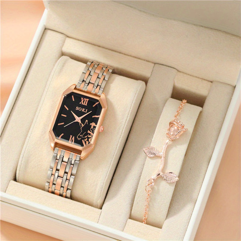 2pcs Girl Watch & Rose Pendant Bracelet Gift For Children