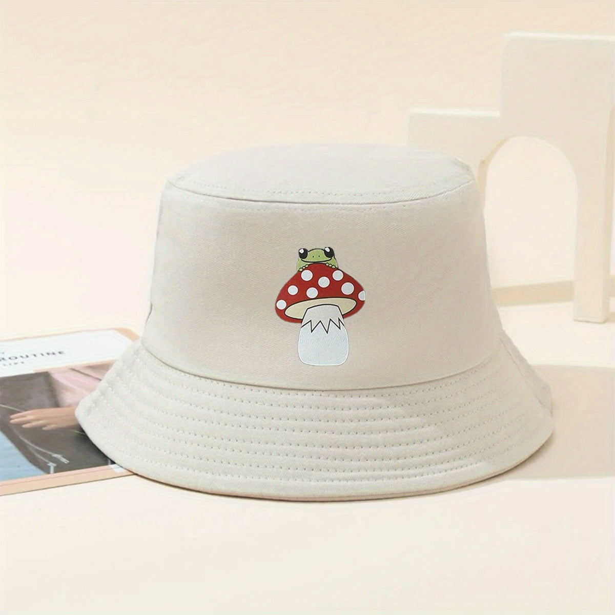 Mushroom Frog Print Bucket Hat Casual Sunshade Fisherman Cap