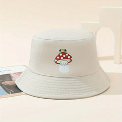 Mushroom Frog Print Bucket Hat Casual Sunshade Fisherman Cap