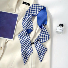 Floral Print Skinny Scarf Satin Neckerchief Long Ribbon Twilly Scarf