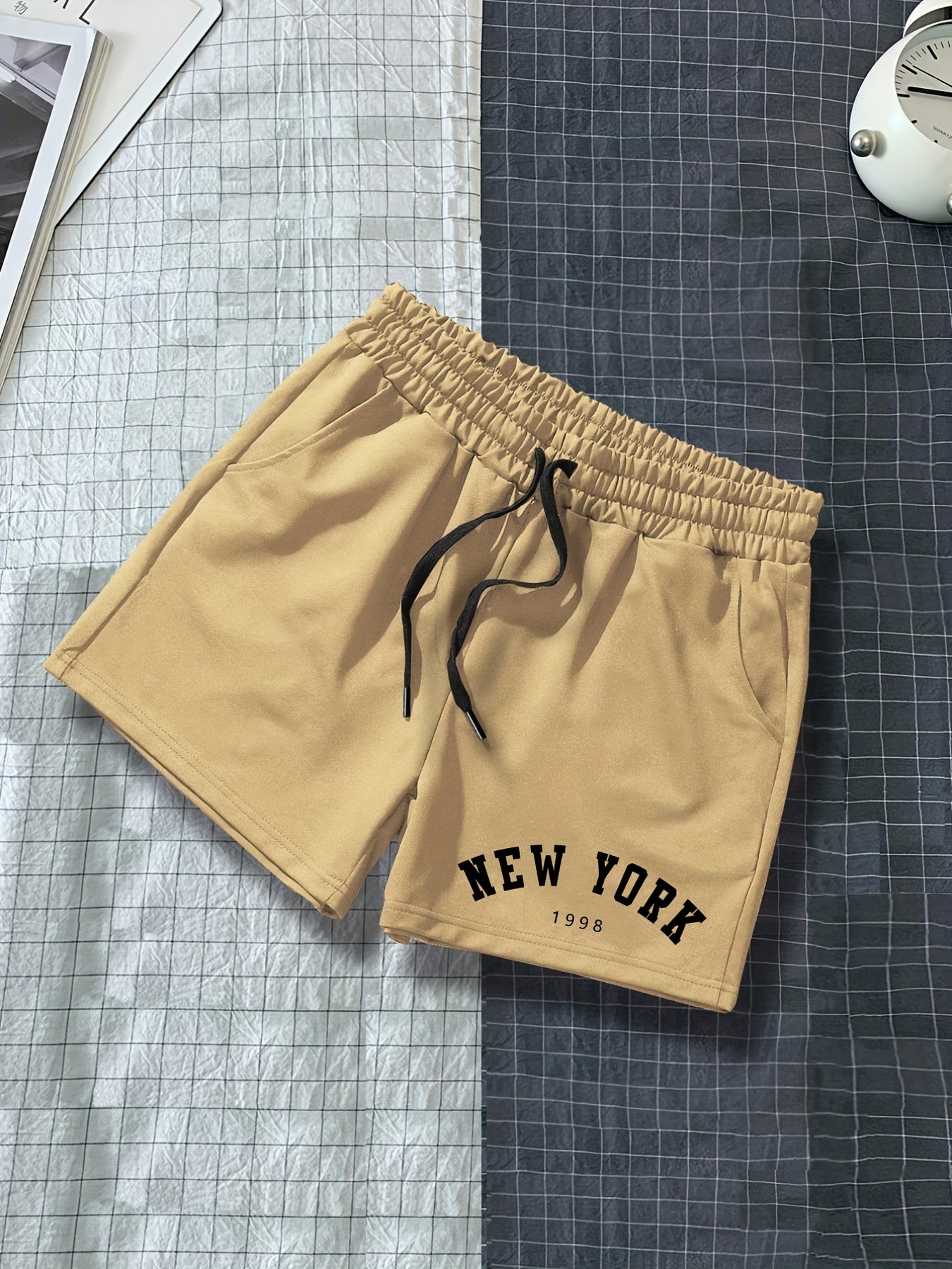York 5074 Comfy Shorts Men s Casual Solid Elastic Waist Drawstring Shorts