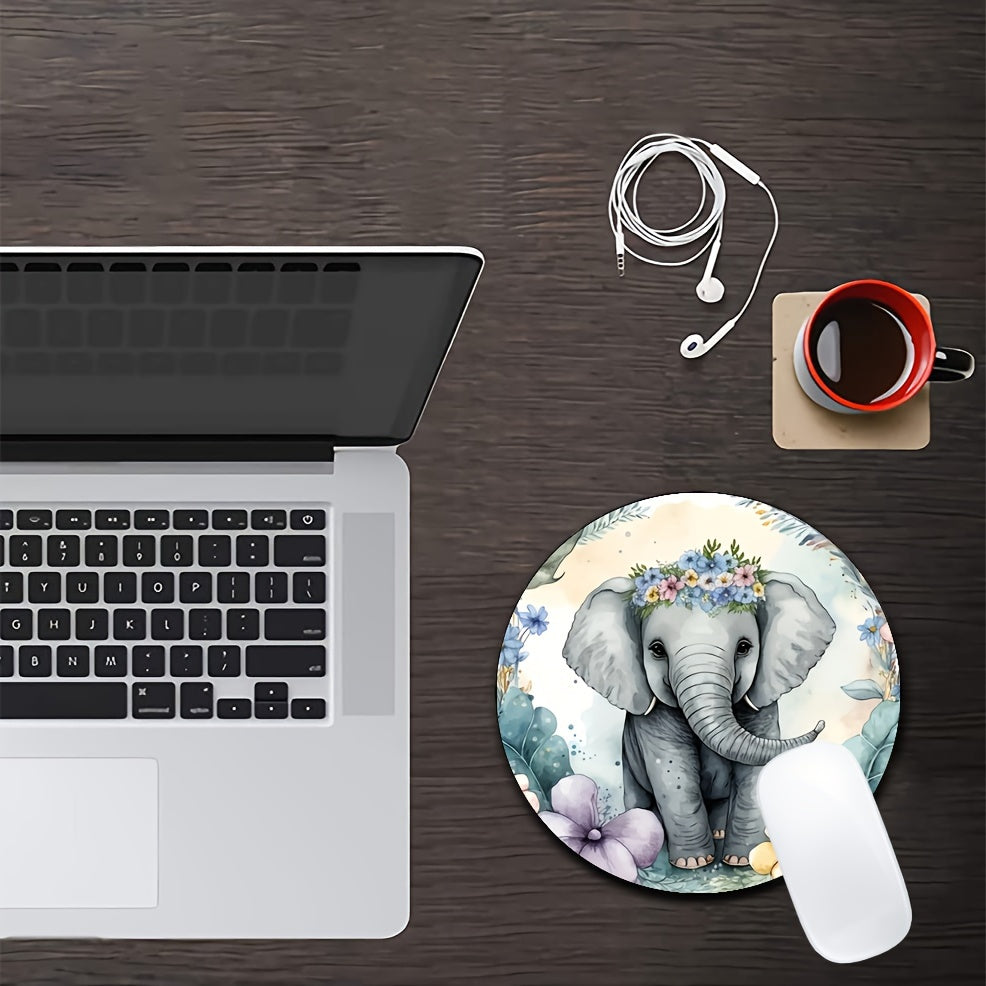 Elephant Mouse Pad Round Non Slip Rubber Mouse Pad Laptop Office Computer Decor