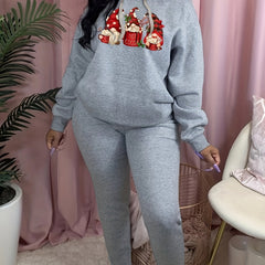 Christmas Dwarf Print Hooded Sweatshirt & Sweatpants Set