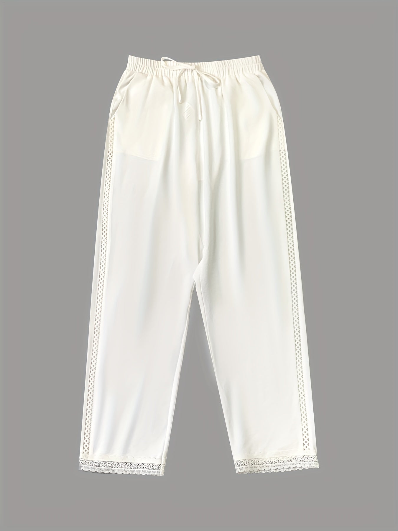 Lace Waist Straight Leg Pants Casual Loose Pants