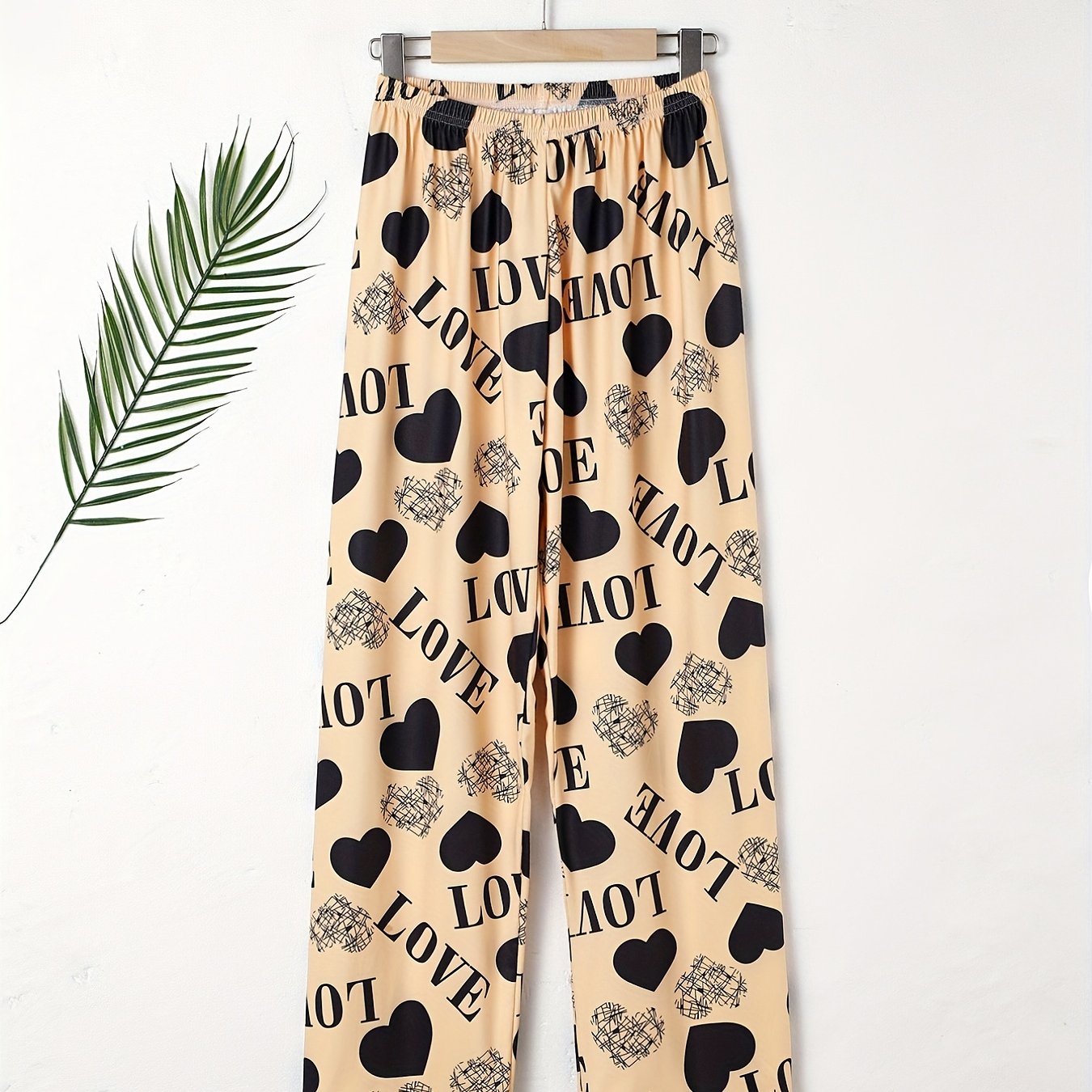 Heart Print Sleep Bottom Cozy Elastic Waist Long Pants