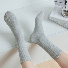 4 Pairs Solid Mid Tube Socks Breathable Women's Stockings