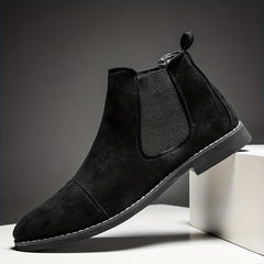 Men's British Style Pointed Toe Slip On Chelsea Ankle Boots