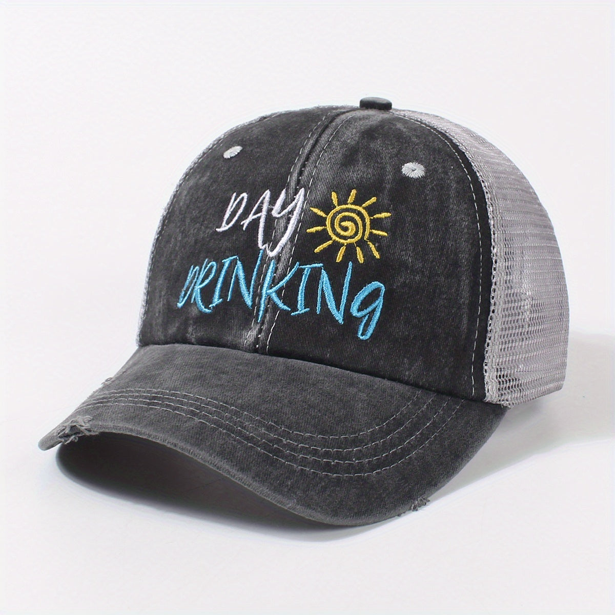 Vintage Distressed Embroidery Trucker Hat Adjustable Baseball Cap