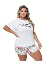 Casual Loungewear Set Women's Plus Tee & Shorts Pajama Set