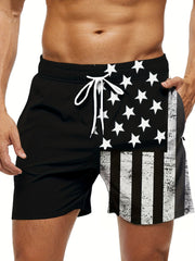 Men's Stripes Pattern Shorts With Pockets Elastic Waist Drawstring