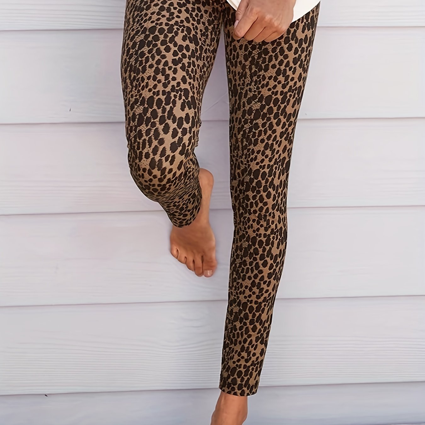Leopard Print Skinny Leggings Elastic Waist Stretchy Leggings