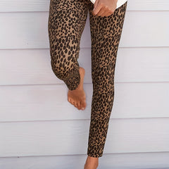 Leopard Print Skinny Leggings Elastic Waist Stretchy Leggings