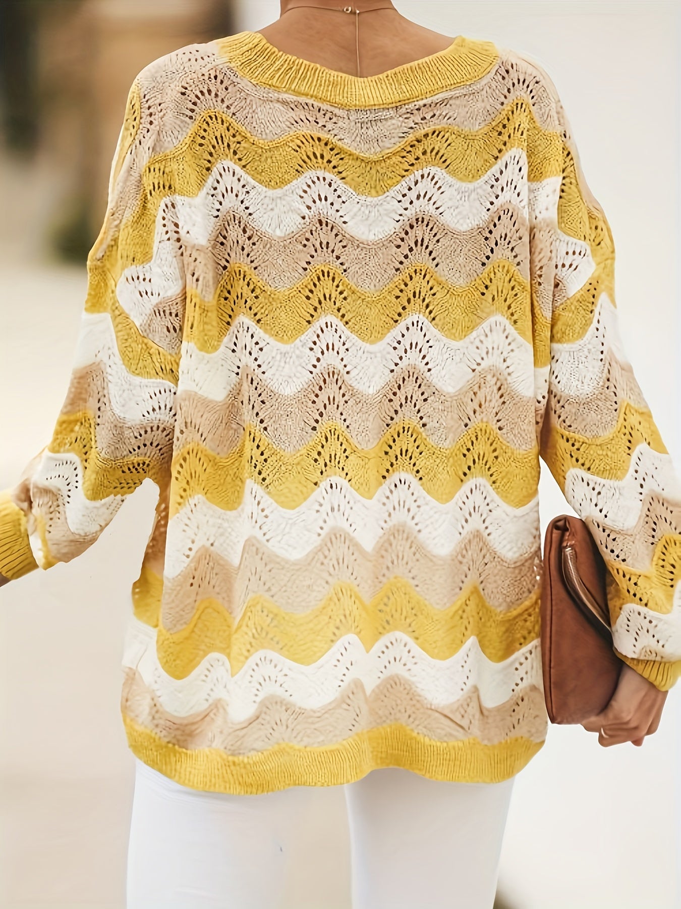 Colorblock Embroidered Sweater Long Sleeve Round Neck Jumper