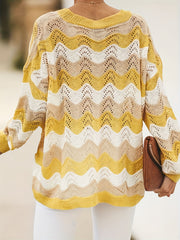 Colorblock Embroidered Sweater Long Sleeve Round Neck Jumper