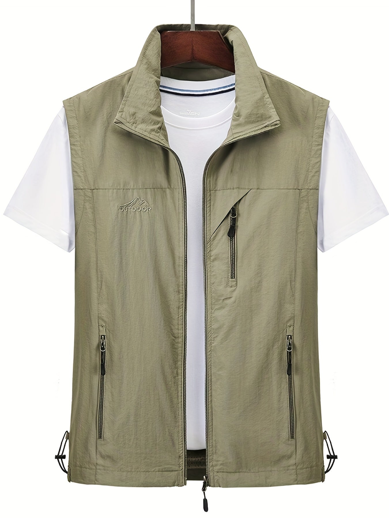Men's Zipper Pockets Cargo Vest Stand Collar Zip Up Outwear