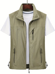 Men's Zipper Pockets Cargo Vest Stand Collar Zip Up Outwear