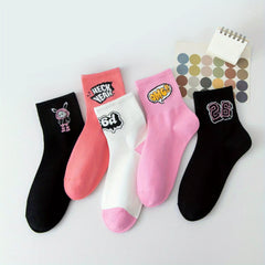 5 Pairs Letter Print Socks - Comfy & Breathable Stockings