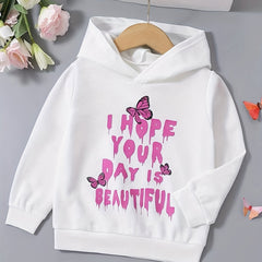 Girls' Butterfly Graphic Hooded Sweatshirt Long Sleeve Casual Comfort Fit