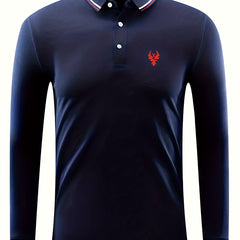 Men's Golf Shirt Eagle Print Long Sleeve Tennis Shirt