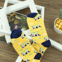 Men's Cow Pattern Crew Socks Breathable Comfy Casual Unisex Socks