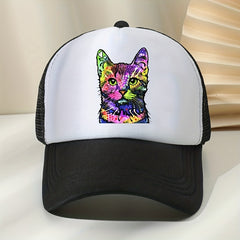 Cat Print Baseball Cap Mesh Trucker Hat Summer Sunshade