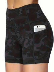 Camouflage Quick Drying Fitness Shorts with Pocket Women's Activewear